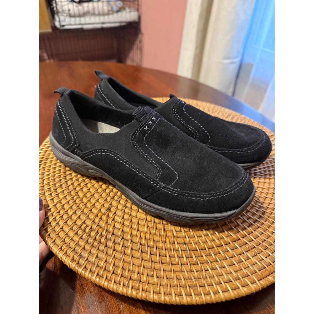 Easy Spirit Ementrie Black Suede Slip On Walking Shoes Loafers Womens 8 M
